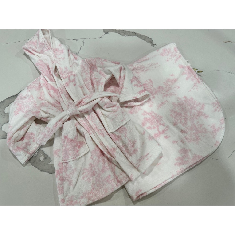 Baby Thro Pink White Toile Tree Plush Hooded Robe and Blanket‎ Set infant